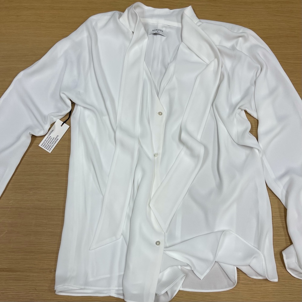 Babaton Niccolo Tie Neck Blouse - draped / knot / bow front button down